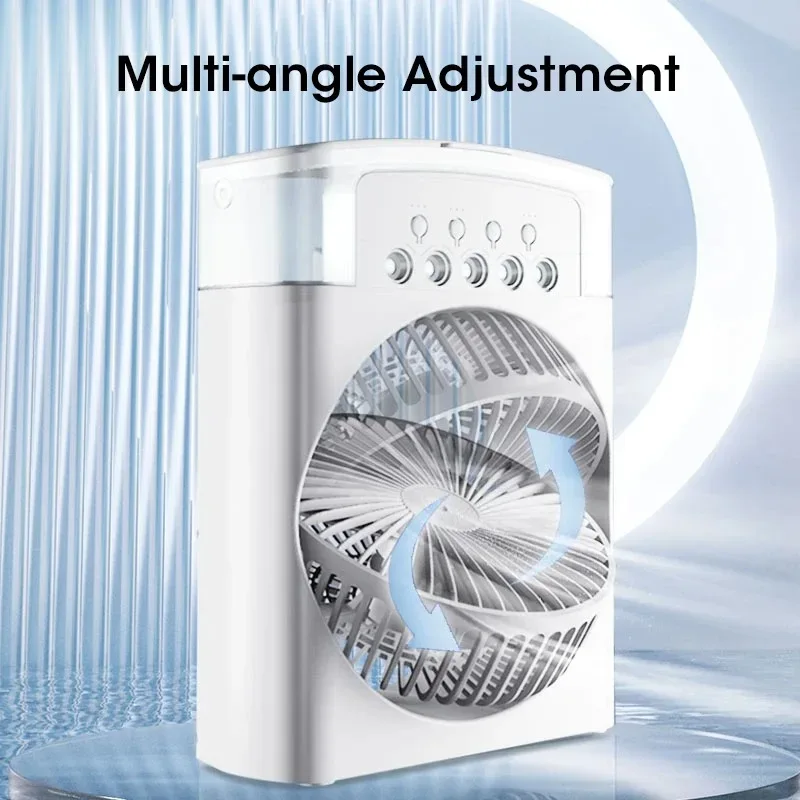 Mini Portable Evaporative Air Conditioner Fan with 7-Color LED Lights 1-2-3 Hour Timer 3 Wind Speeds 3 Spray Modes for Desk