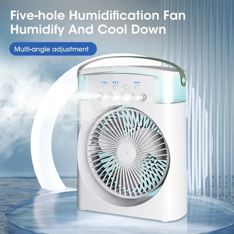 Mini Portable Evaporative Air Conditioner Fan with 7-Color LED Lights 1-2-3 Hour Timer 3 Wind Speeds 3 Spray Modes for Desk