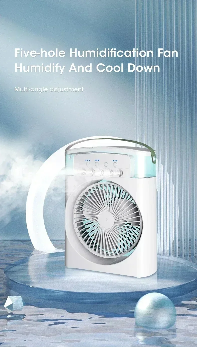 Mini Portable Evaporative Air Conditioner Fan with 7-Color LED Lights 1-2-3 Hour Timer 3 Wind Speeds 3 Spray Modes for Desk