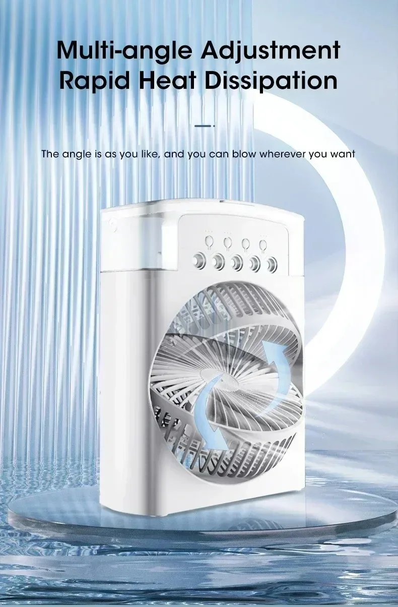 Mini Portable Evaporative Air Conditioner Fan with 7-Color LED Lights 1-2-3 Hour Timer 3 Wind Speeds 3 Spray Modes for Desk