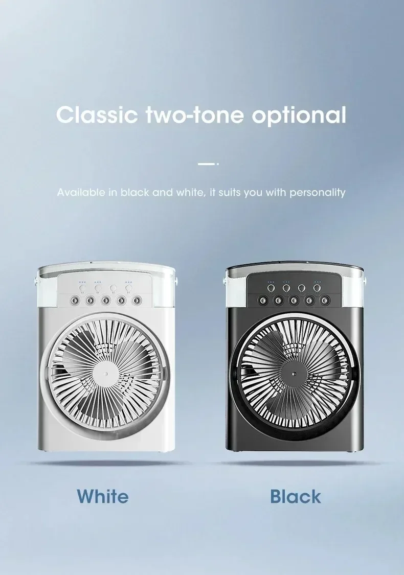Mini Portable Evaporative Air Conditioner Fan with 7-Color LED Lights 1-2-3 Hour Timer 3 Wind Speeds 3 Spray Modes for Desk