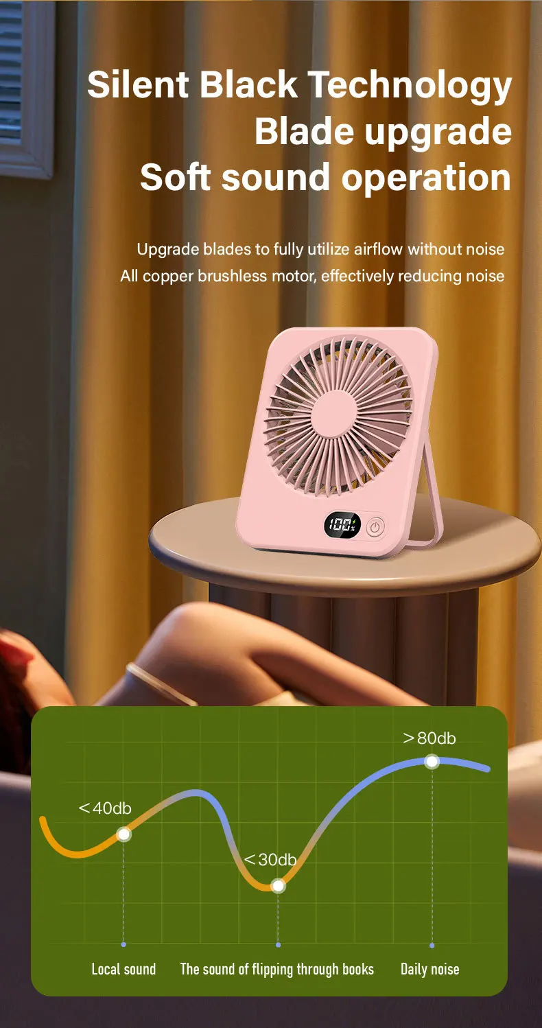 2025 New Small Fan Handy Charging Long Life Ultra-thin Desktop Fan Large Wind Super Quiet Folding Handheld Table Fan