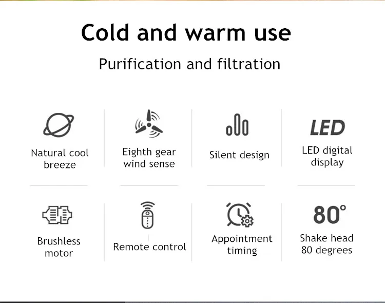 Bladeless Electric Tower Fan with Cold & Warm Air Cooling Standing Air Conditioner Heater with Timer Remote Control