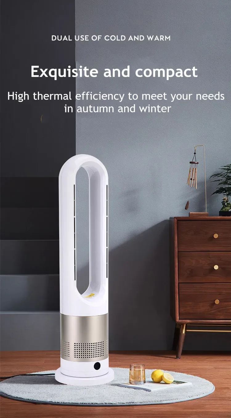 Bladeless Electric Tower Fan with Cold & Warm Air Cooling Standing Air Conditioner Heater with Timer Remote Control