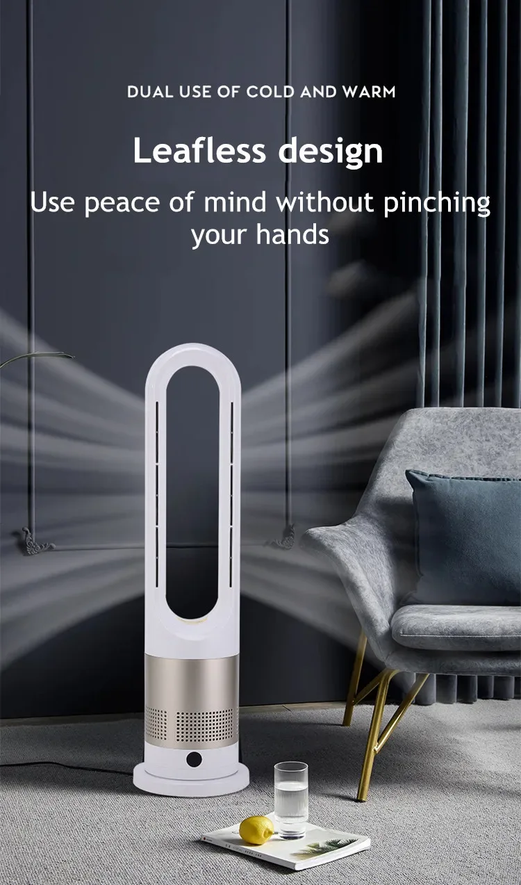 Bladeless Electric Tower Fan with Cold & Warm Air Cooling Standing Air Conditioner Heater with Timer Remote Control