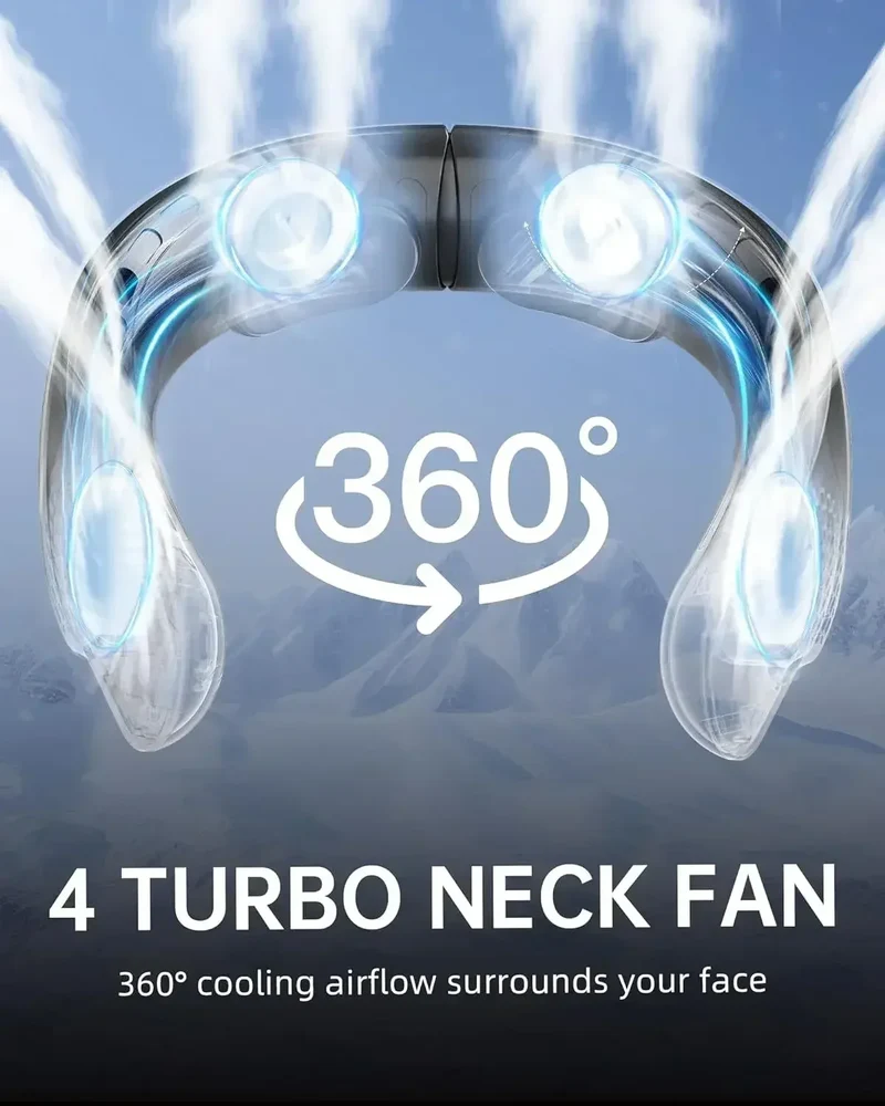 Portable Neck Fan 3-speed 4000mAh USB Charging Fast Cooling Multifunctional Digital Display Air Conditioner Outdoor Neck Fan