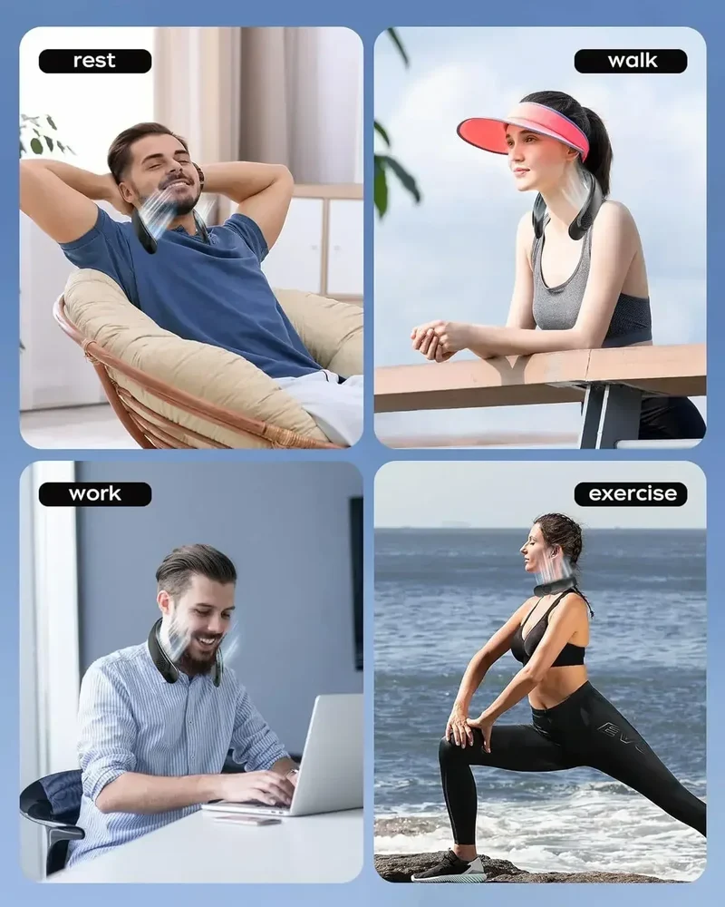 Portable Neck Fan 3-speed 4000mAh USB Charging Fast Cooling Multifunctional Digital Display Air Conditioner Outdoor Neck Fan