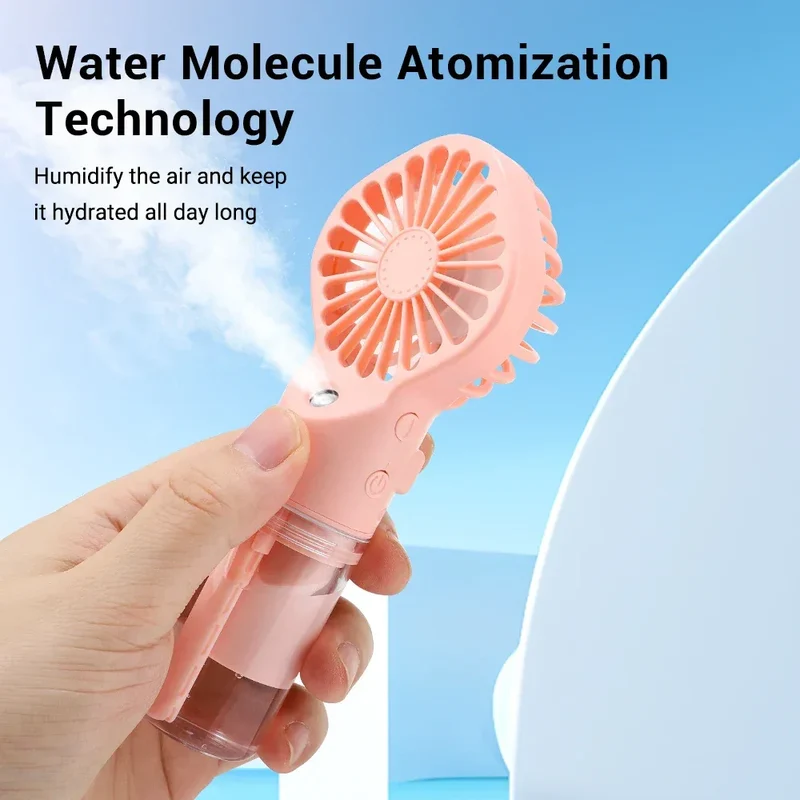 Portable Water Mist Fan USB Charging Handheld Mini Quiet Air Cooling Fan 4 Speed Humidification Spray Fan for Home Office Dorm