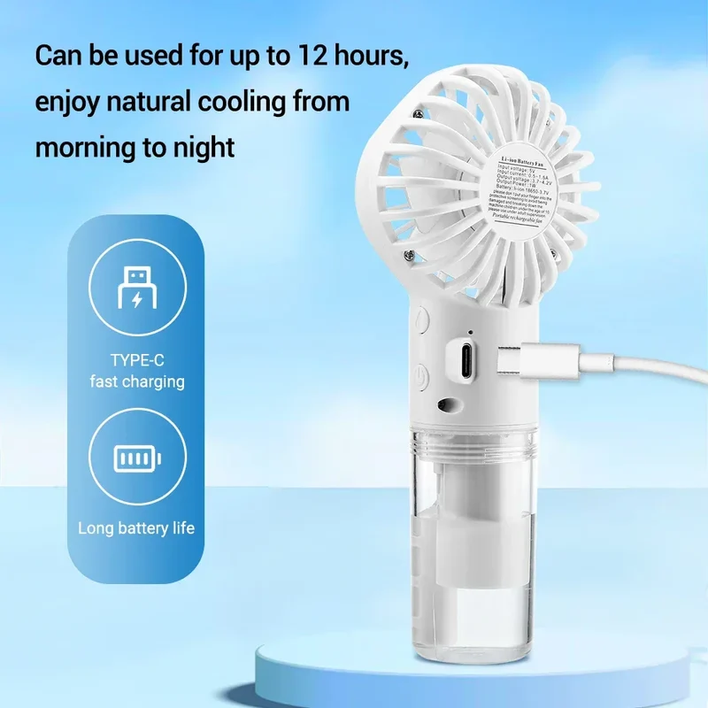 Portable Water Mist Fan USB Charging Handheld Mini Quiet Air Cooling Fan 4 Speed Humidification Spray Fan for Home Office Dorm