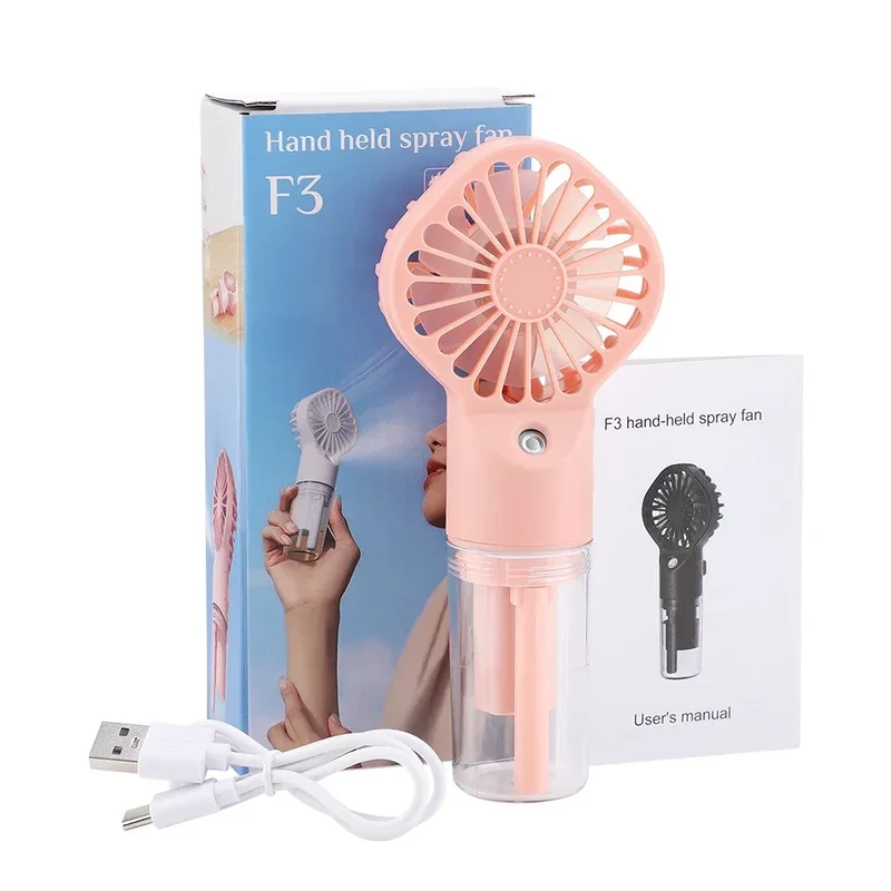 Portable Water Mist Fan USB Charging Handheld Mini Quiet Air Cooling Fan 4 Speed Humidification Spray Fan for Home Office Dorm