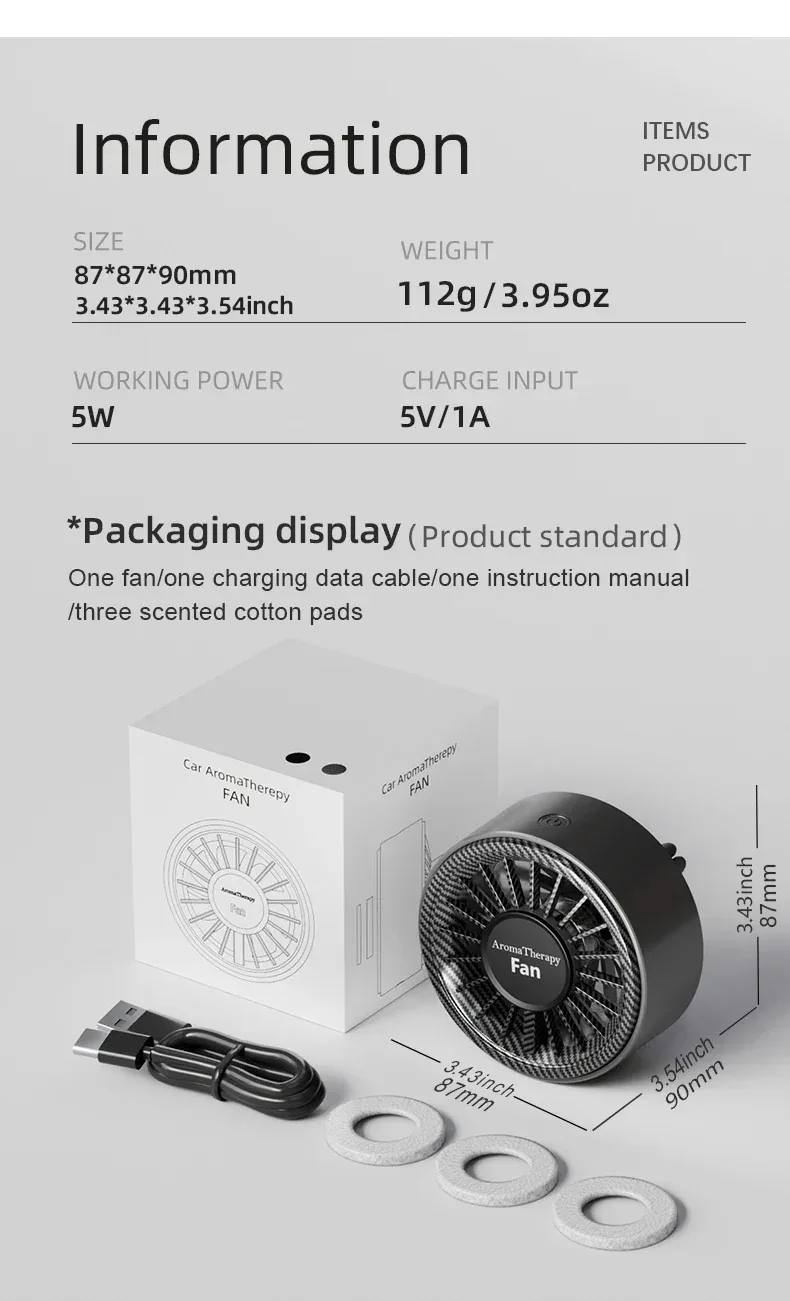 New car aromatherapy fan, USB cool seven color ambient lighting, three adjustable car fans, large truck van car fan