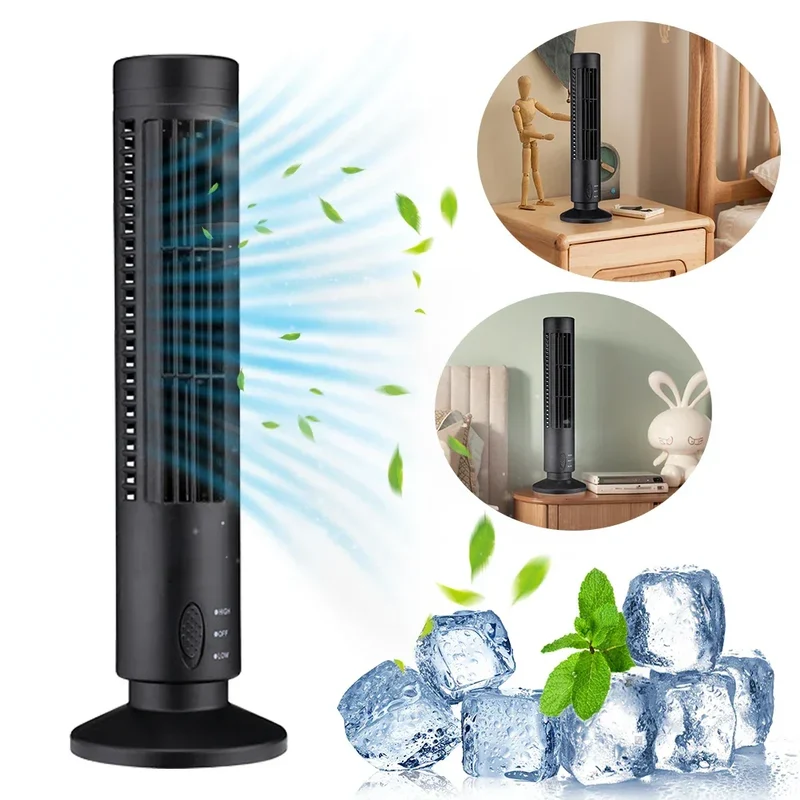 LED Tower Fan Mini Vertical Conditioner 2 Gear Speed No Leaf Air Conditioner Portable Electric Floor Fan for Home Office