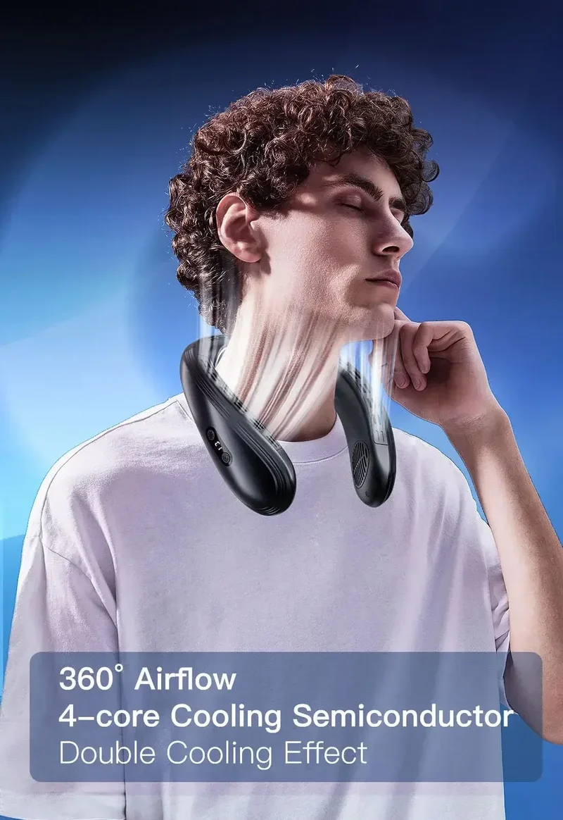 New Neck Air Conditioner Portable Neck Fan Rechargeable Semiconductor Cooling Bladeless Fan Outdoor Personal Fan Wearable Cooler