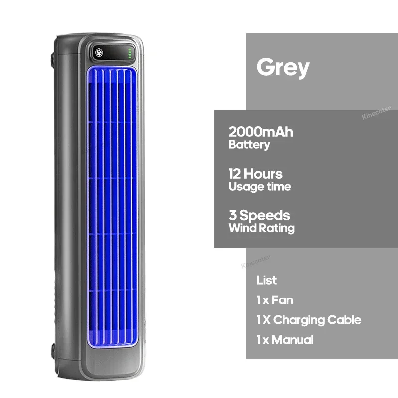 KINSCOTER Portable Air Conditioner Fan 2000mAh Quiet Desktop Tower Fan Wall Non-drilling Circulating Fan 3 Speeds Adjustable