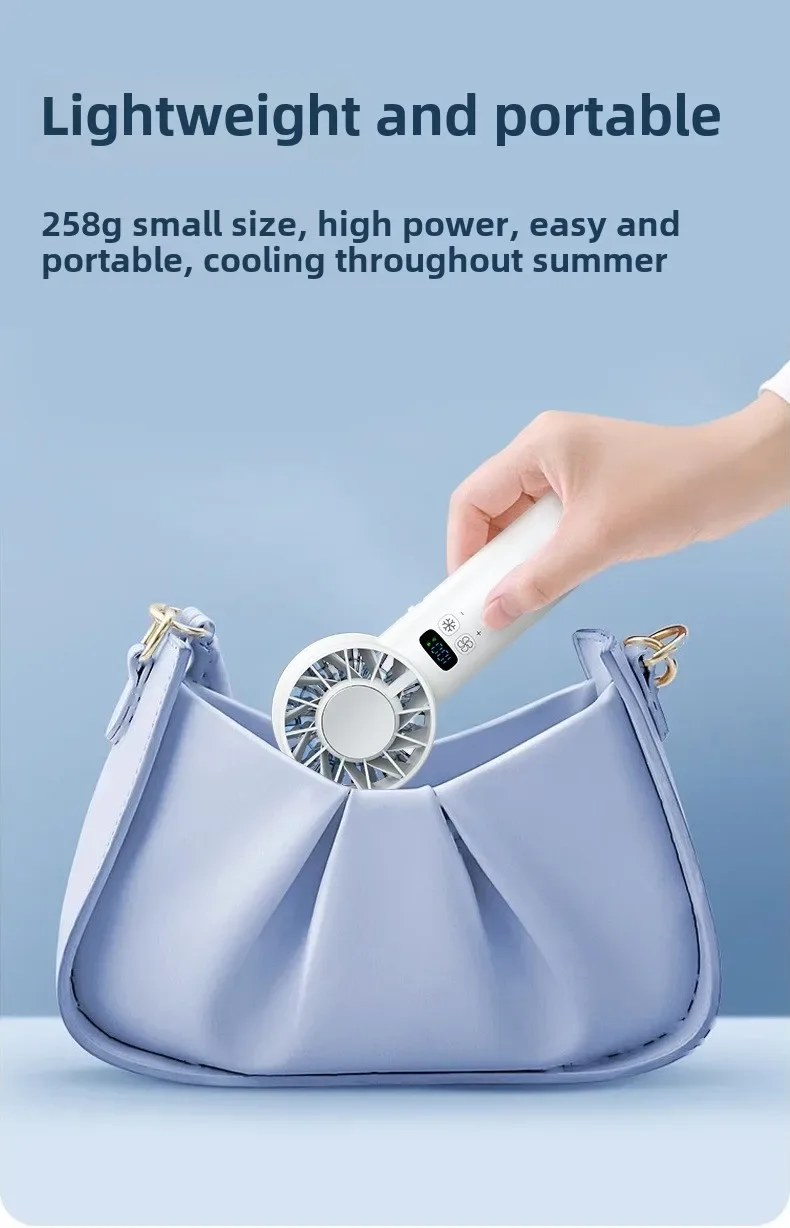 Ice compress high-speed cooling fan handheld fans USB Rechargeable portable mini fan LED Digital Display, Travel,Camping,Outdoor