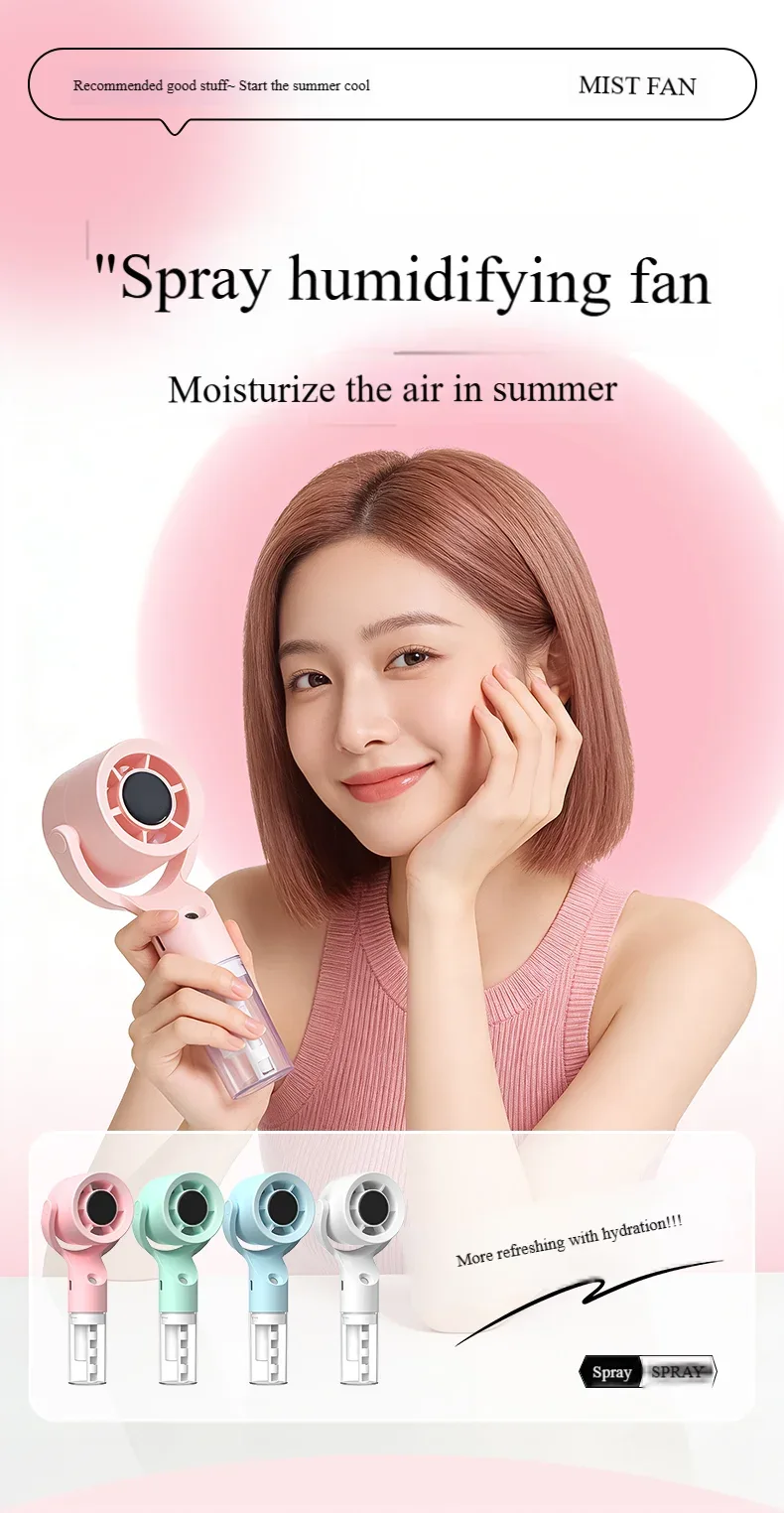 Portable Handheld Spray Mist Fan Mini Turbine Rechargeable Cooling Fan For Desktop Outdoor Camping Student Dormitory Summer Use