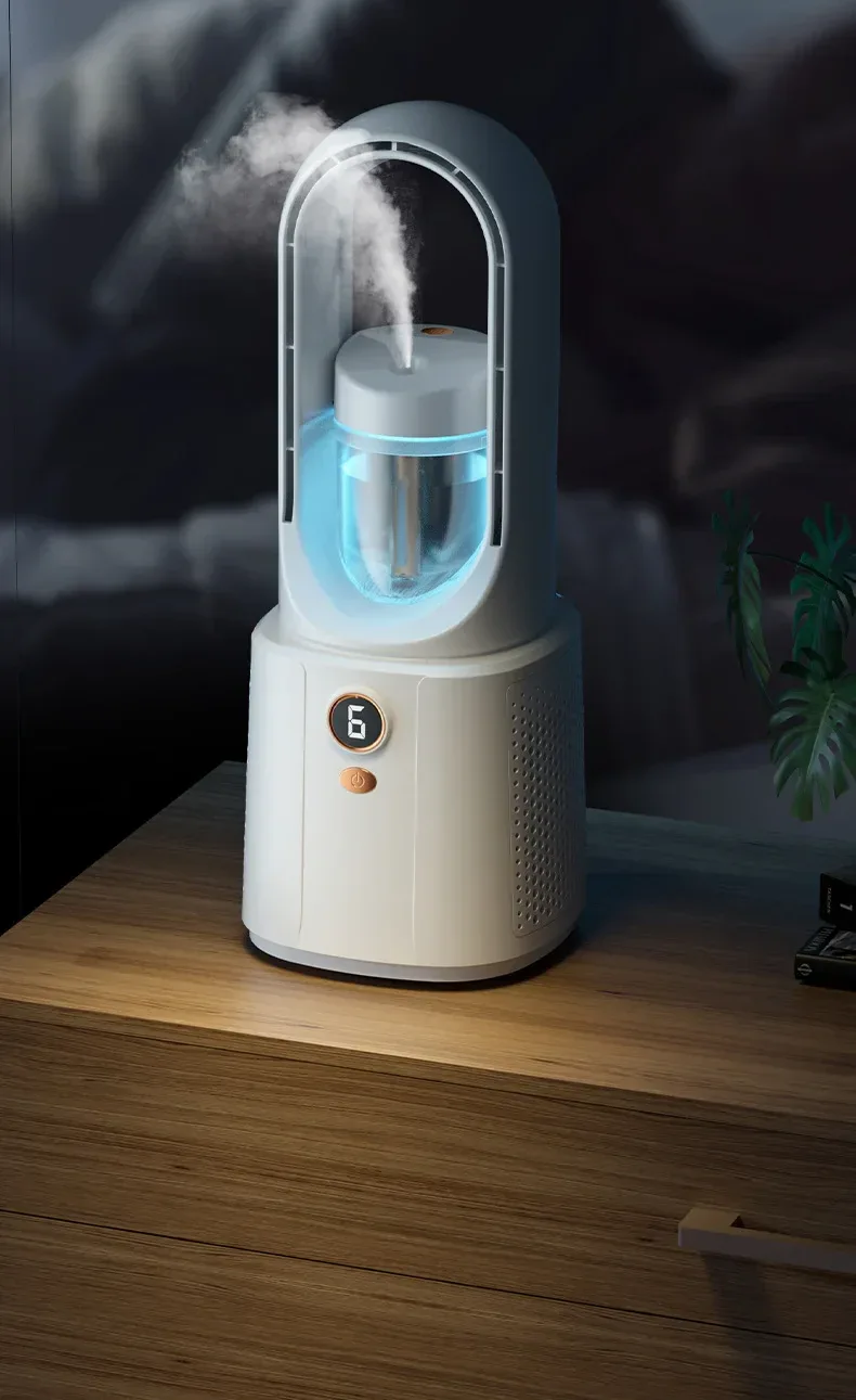 New Small Desk Top Charging Mute Fan, air Conditioner, Leafless Spray Small Household Cooling Fan