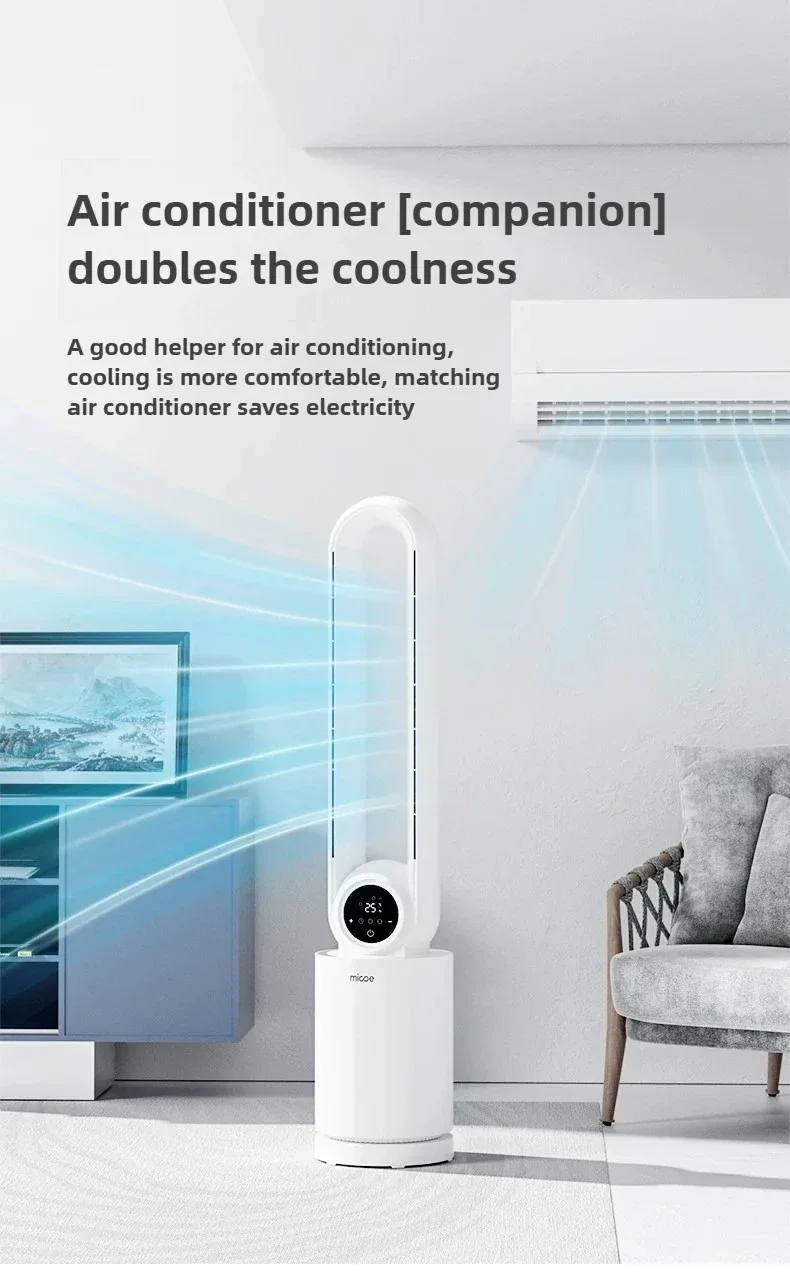 12-Speed Touch Control Bladeless Fan‌ Removable Washable Grille Tip-Over Protection Energy Efficient Cooling Tower Living Rooms