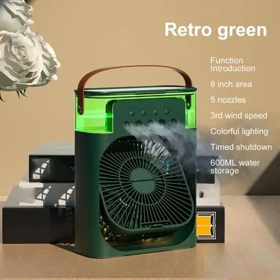 Portable Mini Air Cooler Humidifier Fan 3 Speed Mist Spray 7 Color LED 1/2/3 Hour Timer USB Desk Fan for Home Office Travel