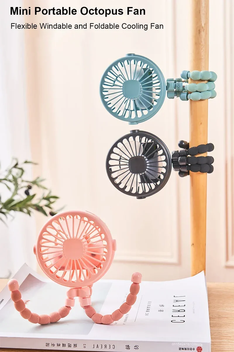 Portable Fan Mini Stroller Clip Fan USB Handheld Fan For Car Seat Bike 360° Rotate Flexible Octopus Stroller Fan Mini Car Fan