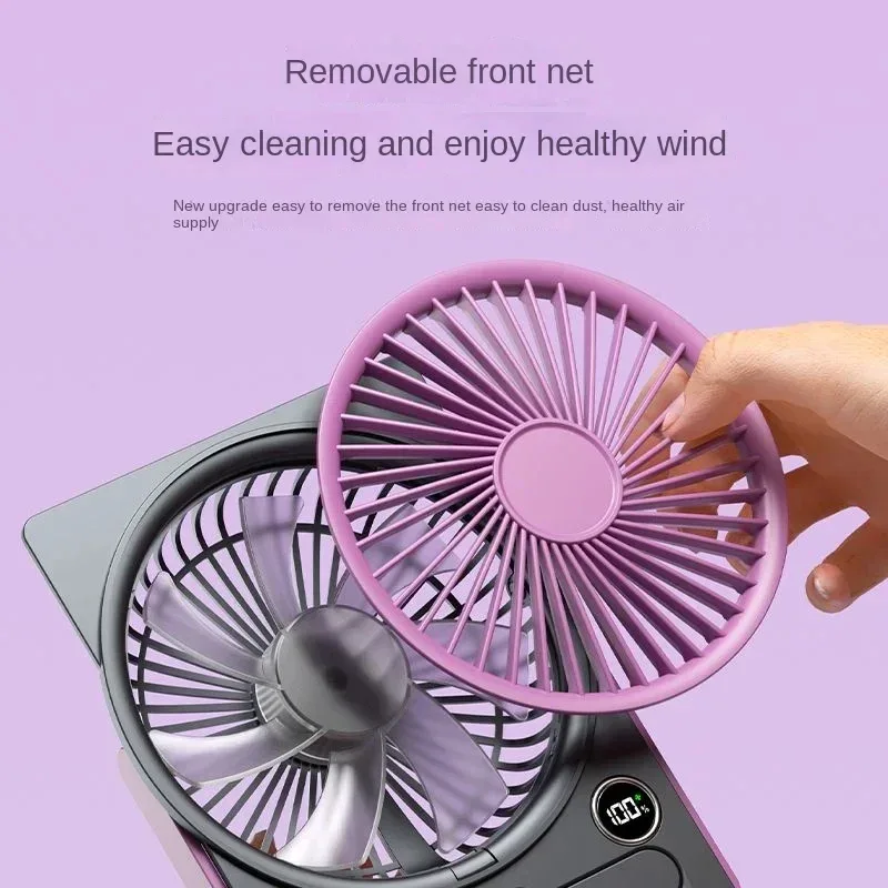 Ultra-thin Desktop Fan Digital Display USB Charging Strong Wind Portable Silent Card Style Fan Dormitory Office Summer Small Fan