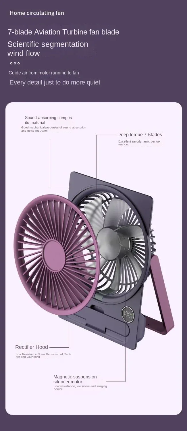 Ultra-thin Desktop Fan Digital Display USB Charging Strong Wind Portable Silent Card Style Fan Dormitory Office Summer Small Fan