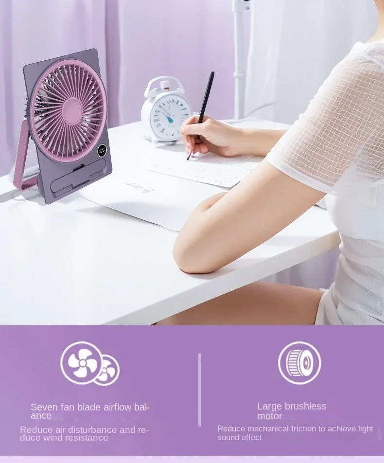 Ultra-thin Desktop Fan Digital Display USB Charging Strong Wind Portable Silent Card Style Fan Dormitory Office Summer Small Fan