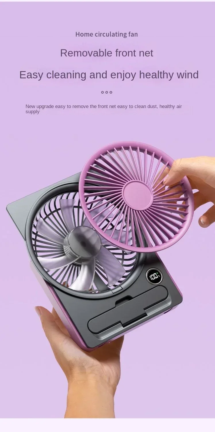 Ultra-thin Desktop Fan Digital Display USB Charging Strong Wind Portable Silent Card Style Fan Dormitory Office Summer Small Fan