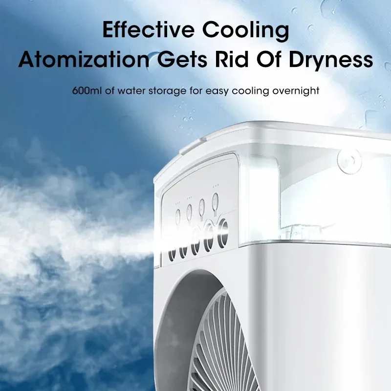 Portable Mini Evaporative Air Cooler Fan with 7 Color LED Light 1/2/3H Timer 3 Wind Modes and 3 Spray Settings for Desk