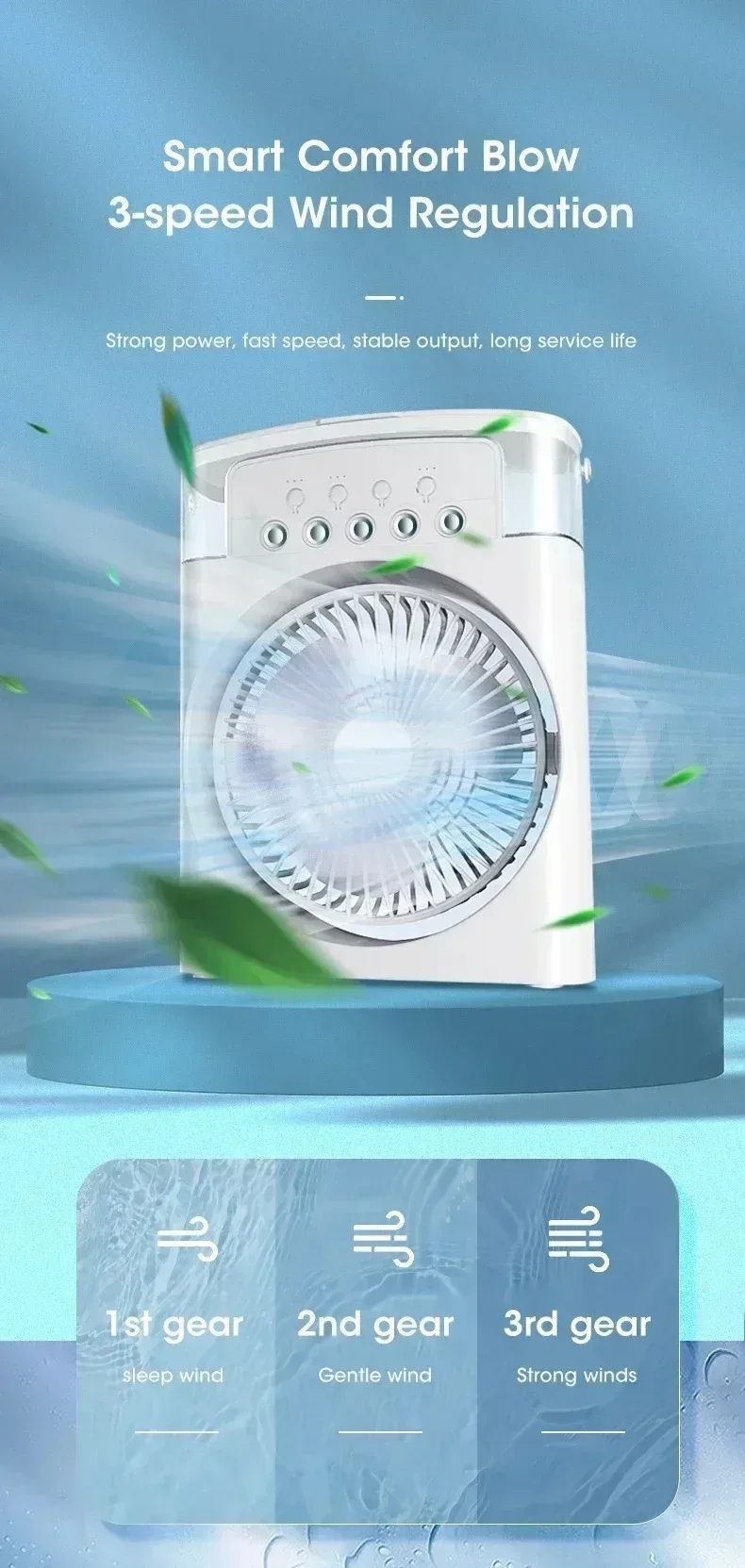Portable Mini Evaporative Air Cooler Fan with 7 Color LED Light 1/2/3H Timer 3 Wind Modes and 3 Spray Settings for Desk