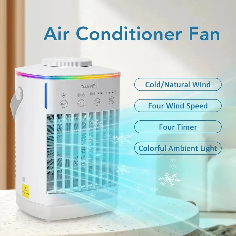 3 In 1 Portable Cooling Fan Desktop Humidifier 4 Gears Air Conditioners With Night Light Water Mist For Home Office Use