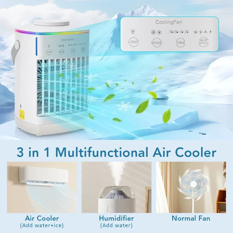 3 In 1 Portable Cooling Fan Desktop Humidifier 4 Gears Air Conditioners With Night Light Water Mist For Home Office Use