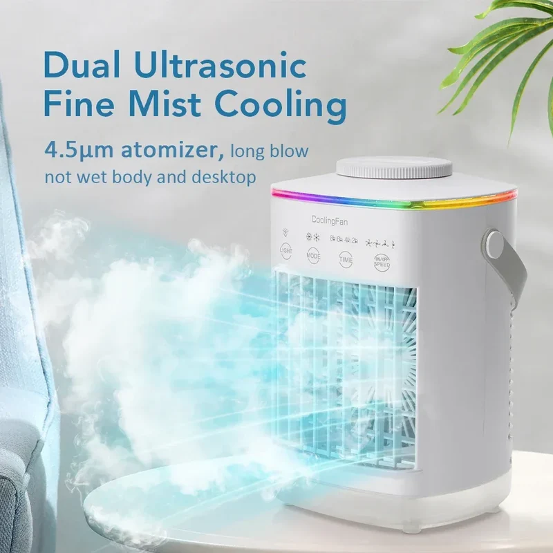 3 In 1 Portable Cooling Fan Desktop Humidifier 4 Gears Air Conditioners With Night Light Water Mist For Home Office Use