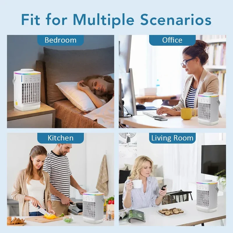 3 In 1 Portable Cooling Fan Desktop Humidifier 4 Gears Air Conditioners With Night Light Water Mist For Home Office Use