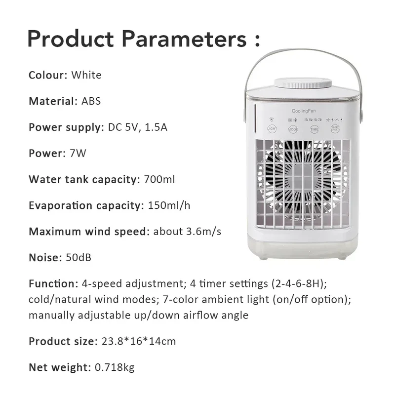 3 In 1 Portable Cooling Fan Desktop Humidifier 4 Gears Air Conditioners With Night Light Water Mist For Home Office Use