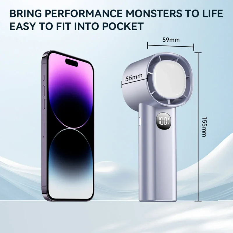 Night Light Cooling Fan 5000mAh Handheld Cooling Fan Portable Handheld Turbo Fan 100 Wind Speeds Adjustable Mini Personal Fan