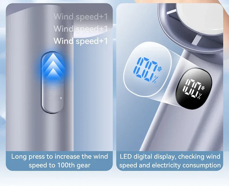 Night Light Cooling Fan 5000mAh Handheld Cooling Fan Portable Handheld Turbo Fan 100 Wind Speeds Adjustable Mini Personal Fan