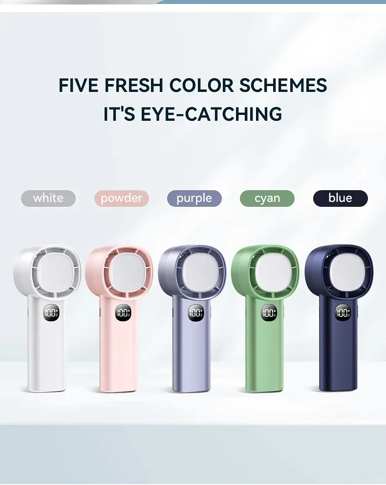 Night Light Cooling Fan 5000mAh Handheld Cooling Fan Portable Handheld Turbo Fan 100 Wind Speeds Adjustable Mini Personal Fan