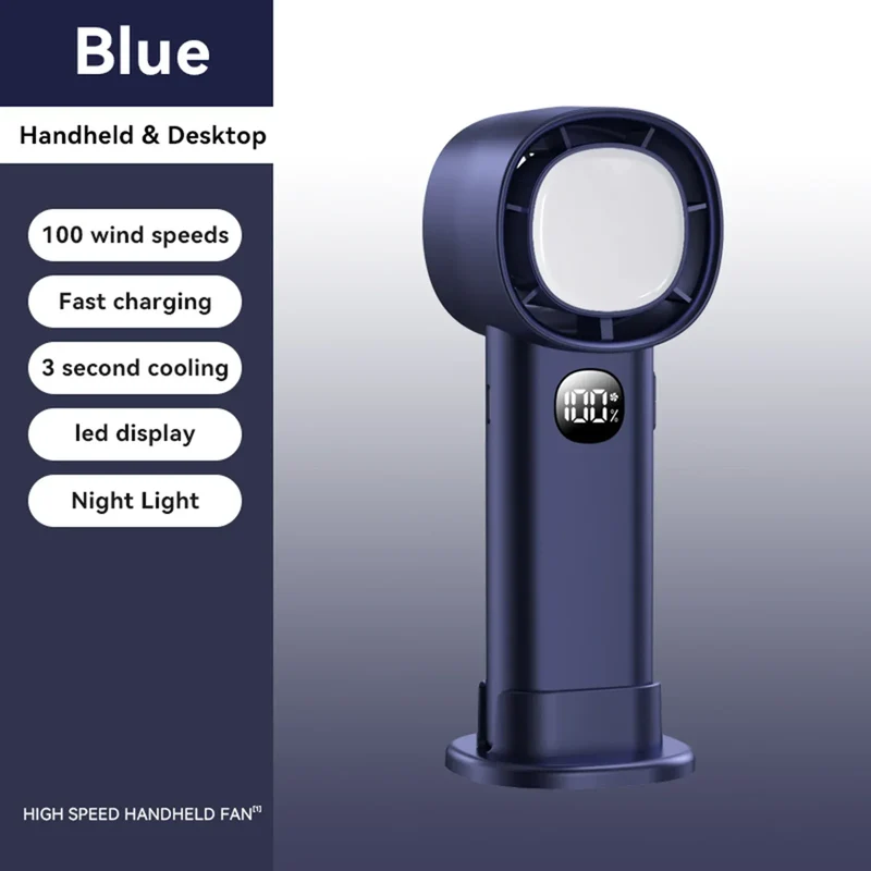 Night Light Cooling Fan 5000mAh Handheld Cooling Fan Portable Handheld Turbo Fan 100 Wind Speeds Adjustable Mini Personal Fan