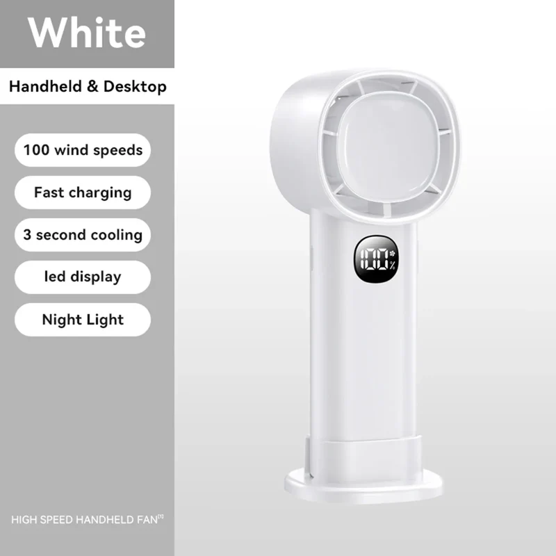 Night Light Cooling Fan 5000mAh Handheld Cooling Fan Portable Handheld Turbo Fan 100 Wind Speeds Adjustable Mini Personal Fan