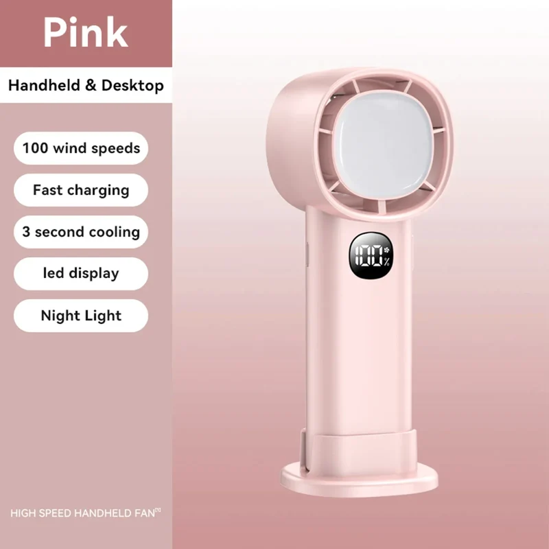 Night Light Cooling Fan 5000mAh Handheld Cooling Fan Portable Handheld Turbo Fan 100 Wind Speeds Adjustable Mini Personal Fan