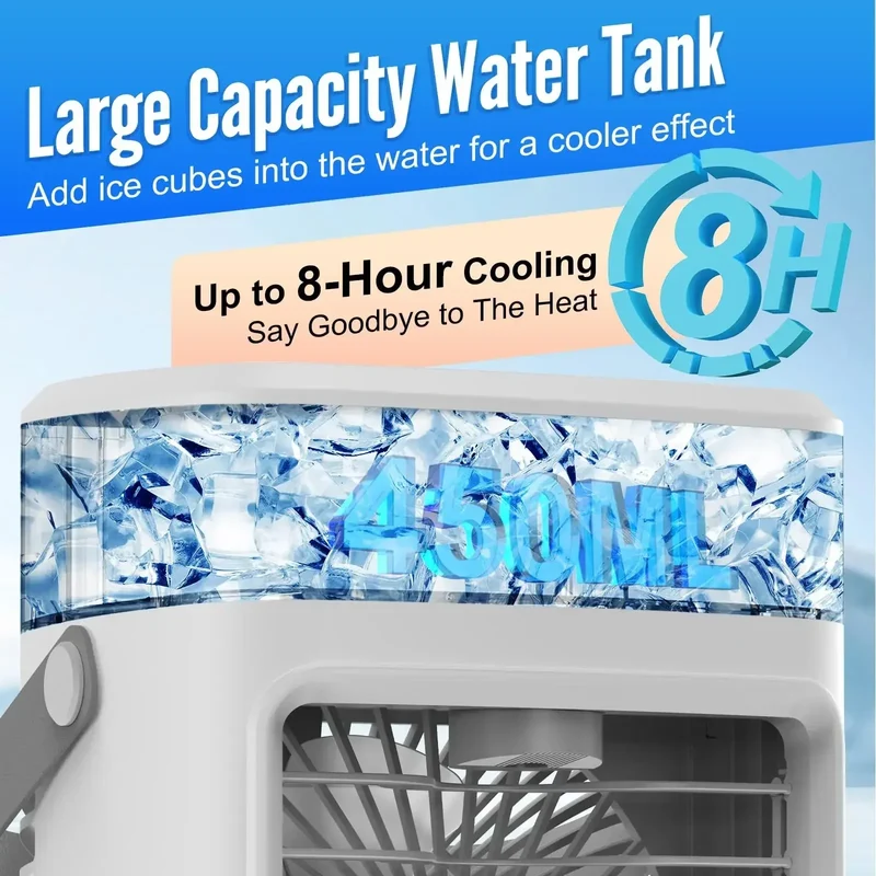 Portable Air Conditioner,3 Speed Personal Evaporative Air Cooler with Timer,450ml Water Tank Rechargeable,Quiet Portable Fan