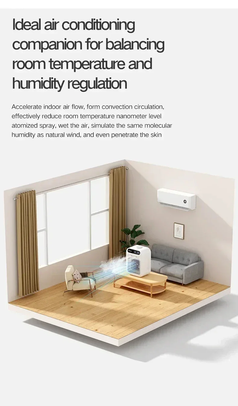 Mini Air Cooler Fan Portable Desktop Cooling Fan with Spray Humidification 2 Wind Speeds Rechargeable for Home Office Cooling