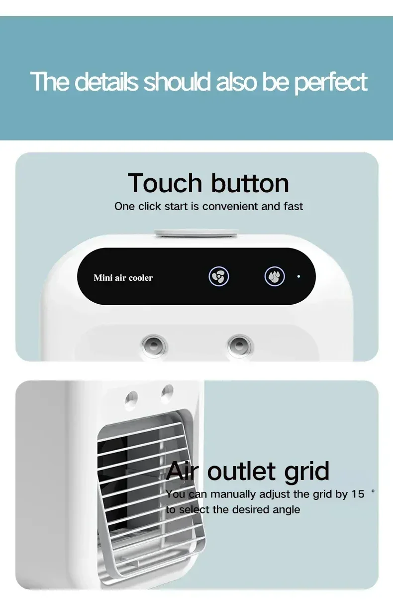 Mini Air Cooler Fan Portable Desktop Cooling Fan with Spray Humidification 2 Wind Speeds Rechargeable for Home Office Cooling