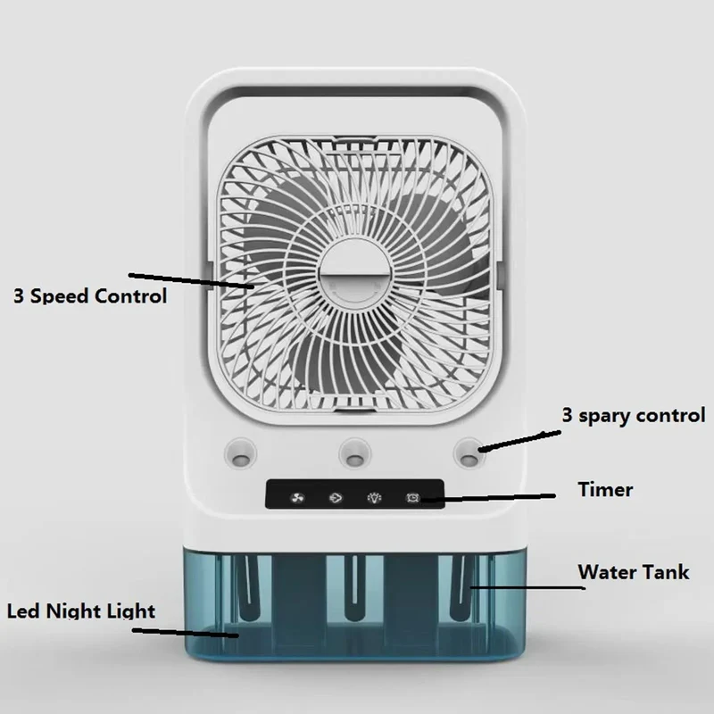 Portable Humidifying Fan Cooler Quiet 3 Gears Automatic Timing Cool Mist Evaporative Fan for Home