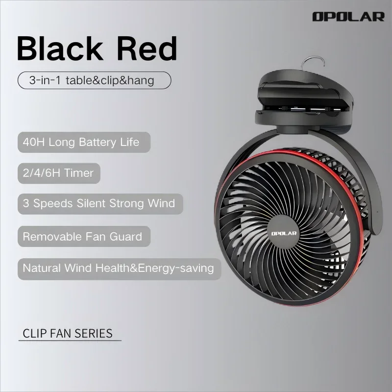 OPOLAR 8inch 10000mAh Rechargeable Clip Fan Desktop Mini Air Cooler with Timing Removable Fan Guard