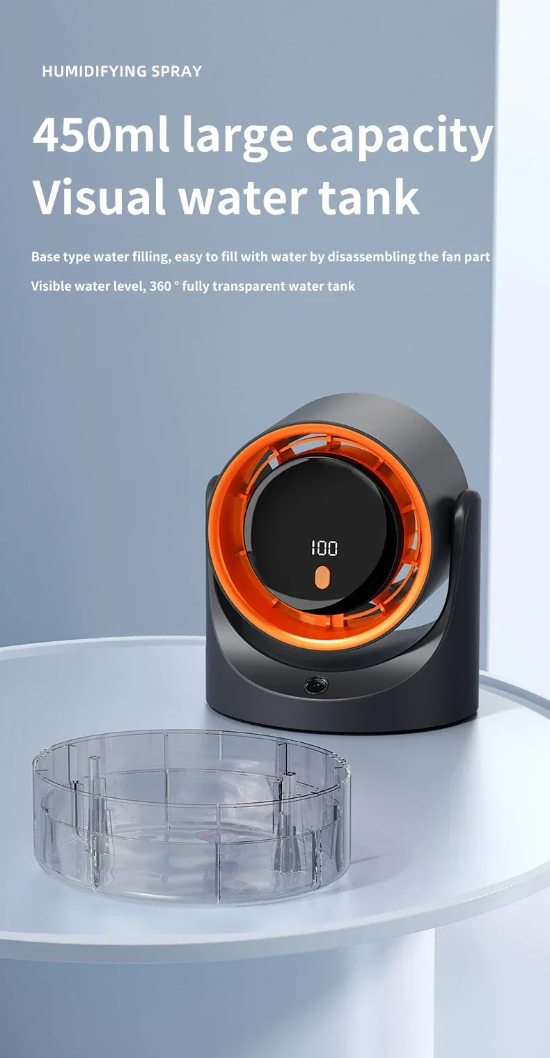 TINSOL New Compact Mini Electric Fan with Single-Hole Mist Air Conditioner Ice-Cool Humidifying Circulating Fan 360° Adjustable