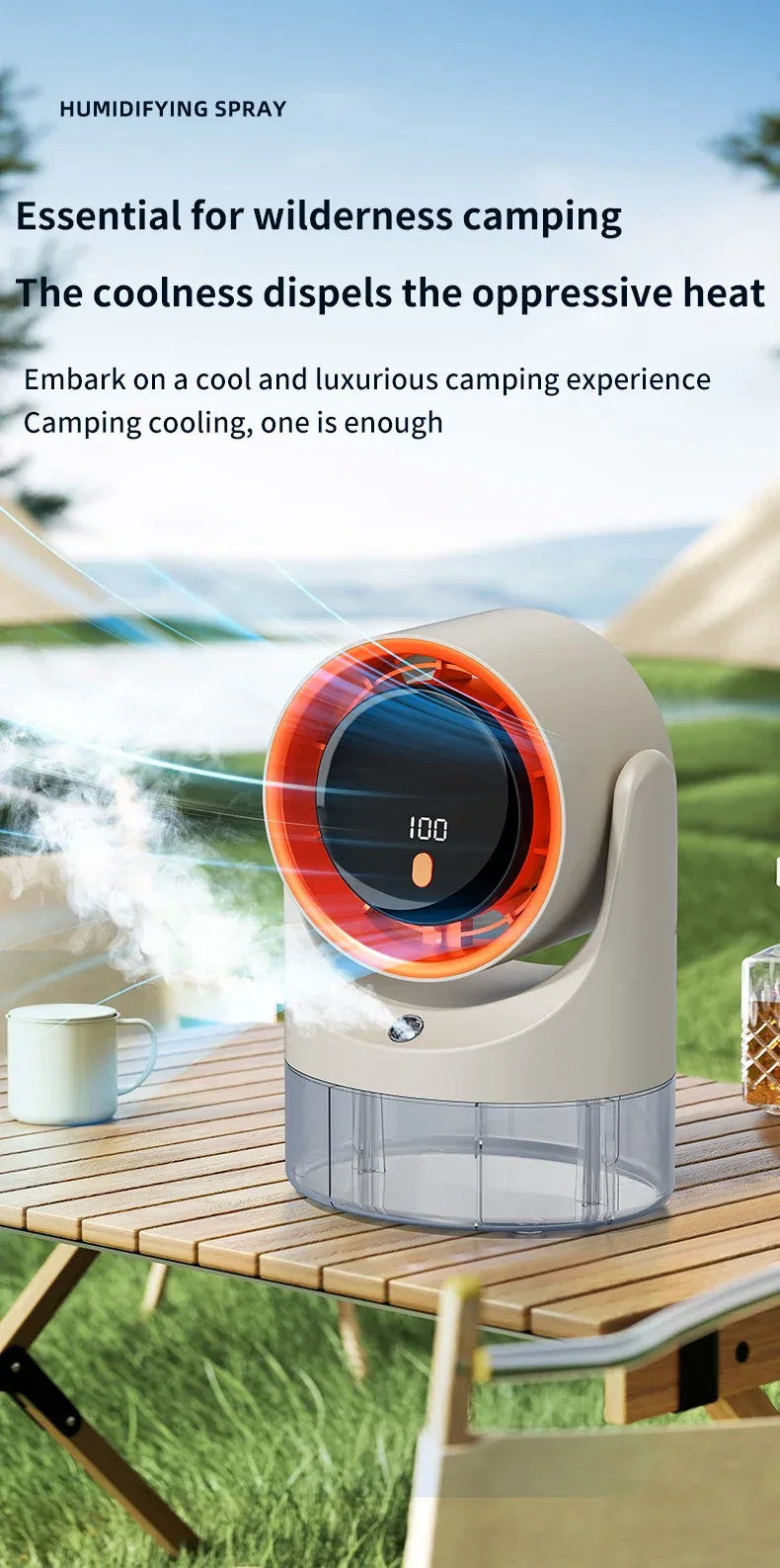 TINSOL New Compact Mini Electric Fan with Single-Hole Mist Air Conditioner Ice-Cool Humidifying Circulating Fan 360° Adjustable
