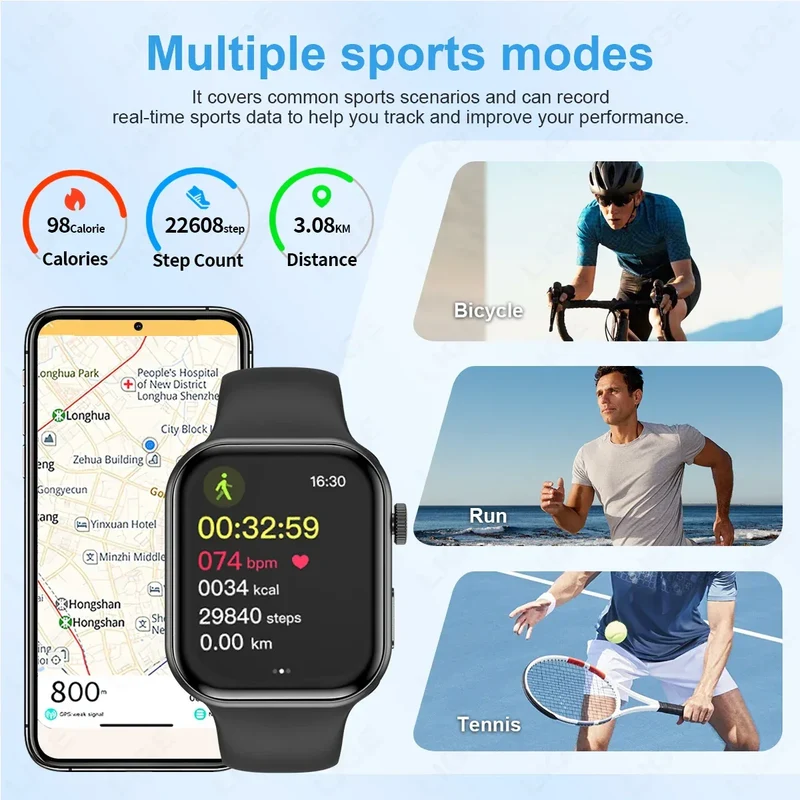 LIGE New Heart Rate Health Smartwatch Men Women 2.01" Bluetooth Call Music Smart Watches Ladies Sports Fitnesss Smart Watch Gift