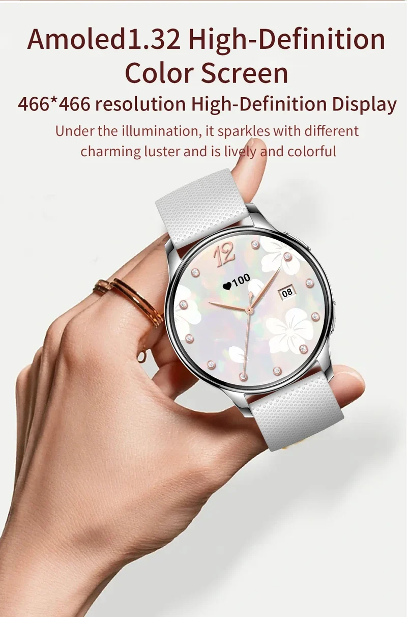 New Original Ultra Thin Women SmartWatch 1.32"AMOLED Display HD 466*466 Always Show Time Call Reminder for Women Smartwatch gift